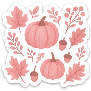 pink autumn theme, cozy and warm autumn elements with pink hues, no background sticker
