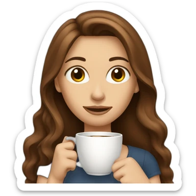 white woman long brown hair drinking coffee sticker