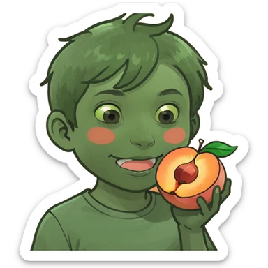 Cute boy holding a juicy peach sticker