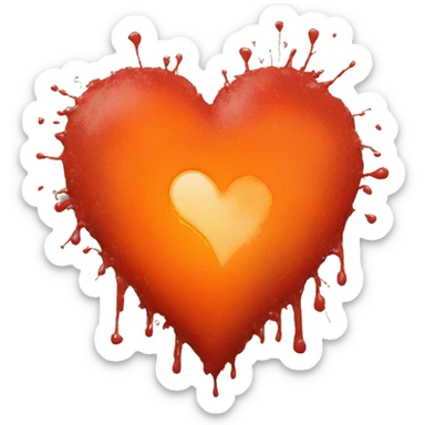 splattered paint heart glowing red-orange warmth sticker