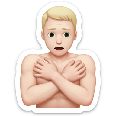 Man strangling himself with arms across his chest sticker