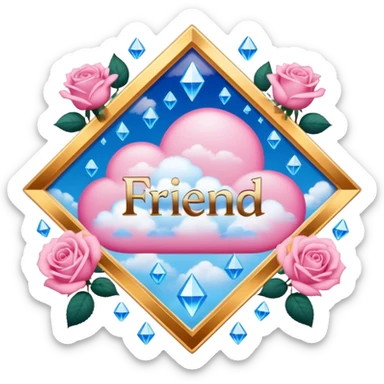 a heavenly pink and blue clouds covering diamonds with beautiful roses and petals and a text that says''Friend'' sticker