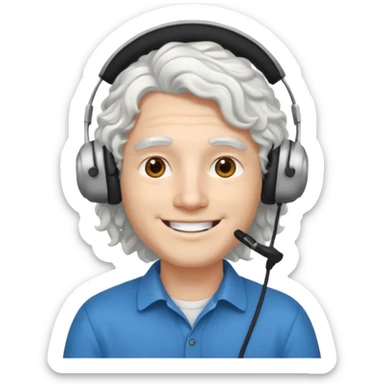 young pc tech guy with long curly white hair, no glasses sticker