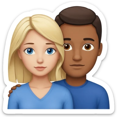 blonde hair blue eyes woman embracing a taller man who has brown skin and dark hair more like the first one sticker