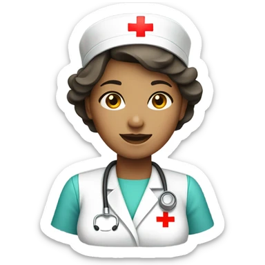 short hair female nurse with red cross sign hat  sticker