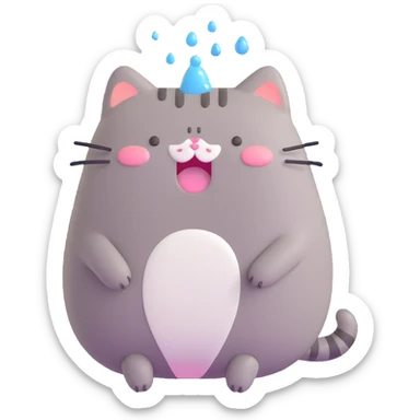Pusheen cat crying with big tears streaming down its face, expressive and emotional, 3D style sticker