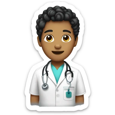 Tan boy with curly black hair vet nurse sticker