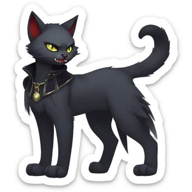 cool edgy anthro fantasy dark-shadow-themed animal vampiric cat hybrid Fakemon  with a collar full body sticker