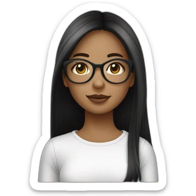 une fille avec de long cheveux noir lisse, la peau blanche ,et avec des lunette (en forme de carrer un peu déformé) assez grosse comparer a ça tête , portant un pull noir sticker