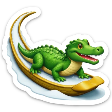 alligator sliding down snowy hill ios style emohi sticker