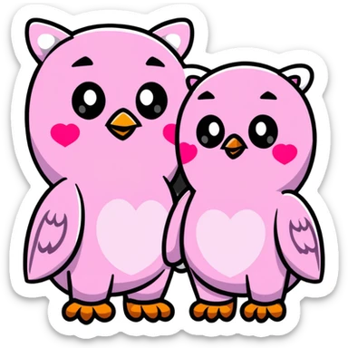 a pink owl in love with a bear, heart eyes, romantic sticker