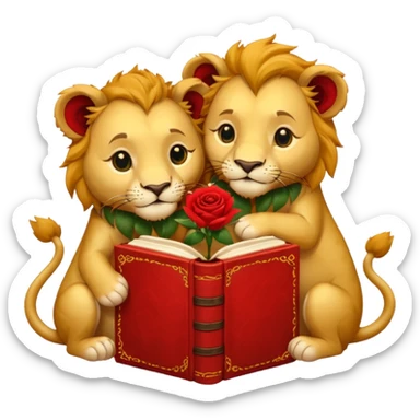 2 Lions hug + flower + book sticker