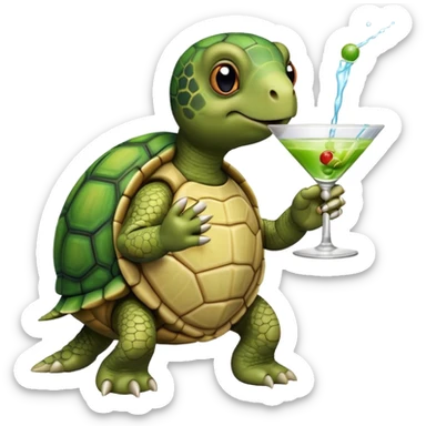 turtle wearing a watch drinking a martini sticker