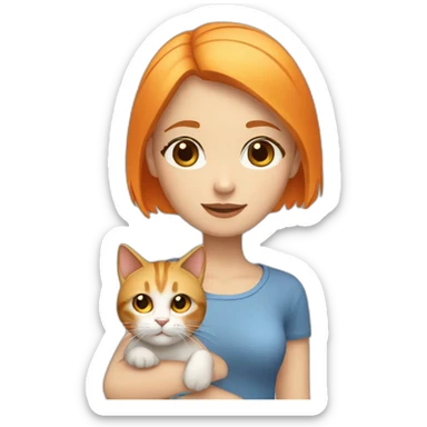 Blonde girl Blue eyes with bob hair and with Orange hair hold a cat sticker