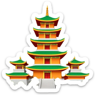 Wutai Mountain Buddhist temples, simplified emoji style with bold outlines and bright colors, cartoon style traditional Chinese temple with mountains sticker