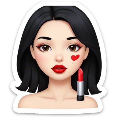 Girl with black hair who has lipstick kiss marks on her cheeks sticker