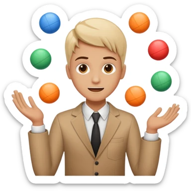 an emoji that depicts a product manager juggling work while mildly panicked and gender neutral  sticker