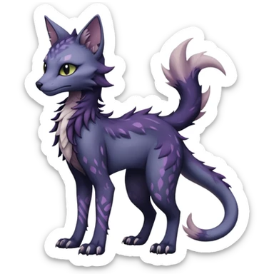 Kawaii dark edgy gloomy dusky dull-colored fantasy ethereal feline-vernid-sergal-fursona animal creature with a tufted tail full body with intricate markings  sticker