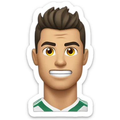 Cristiano Ronaldo, with furrowed brows and an intense gaze, gritting his teeth with determination. His expression reflects strong anger and competitive determination. sticker