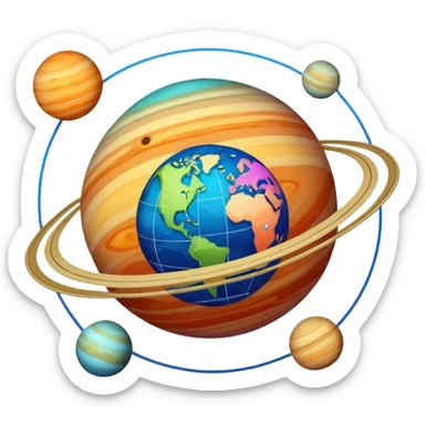 colorful planets with lines connecting them resembling a trigonometry diagram, sense of calculation and measurement sticker