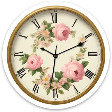 vintage rococo light pink dainty floral clock sticker