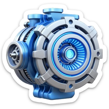 Powerful half-futuristic half-modern engine emoji, thick industrial metal body, rotating inner parts, glowing energy core. sticker