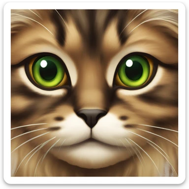 face of a long-haired fluffy tortoiseshell cat with green eyes sticker