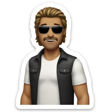 man with MULLET hairstyle with chopped sides, white skin, brown hair, sunglasses sticker