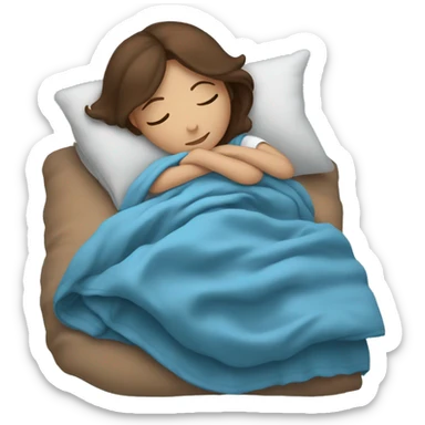 Girl with brown hair sleeping with a blue blanket sticker