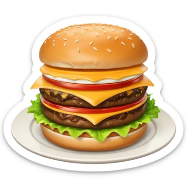i want a Cheeseburger and Fries with a angle to 15–20° gentle bird’s-eye angle with 2white and red Sause on white plate  sticker