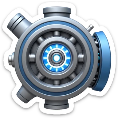 Powerful half-futuristic half-modern gray colored big engine emoji, thick industrial metal body, rotating inner parts, glowing energy core.

 sticker