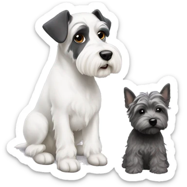 White swiss shoperd with small white schnauzer small sticker