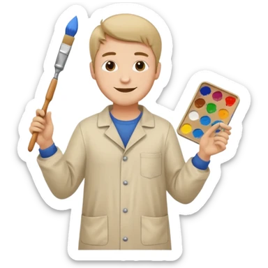 happy man painting a picture full body sticker