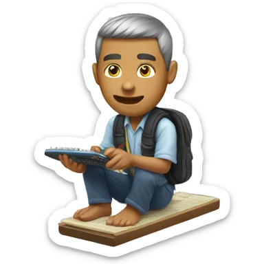 a Balinese man surfing with a calculator. sticker