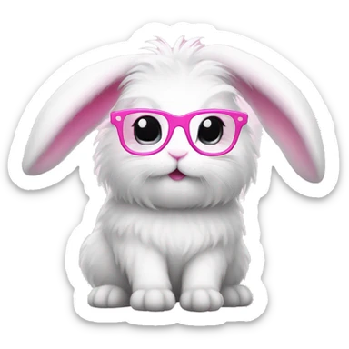cute super fluffy white bunny with pink glasses sticker
