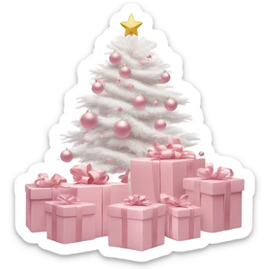 Light pink Christmas gifts under a white Christmas tree  sticker