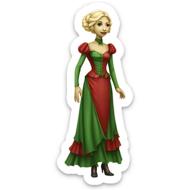 "green blonde alien woman" in red Victorian dress elegant, full body sticker