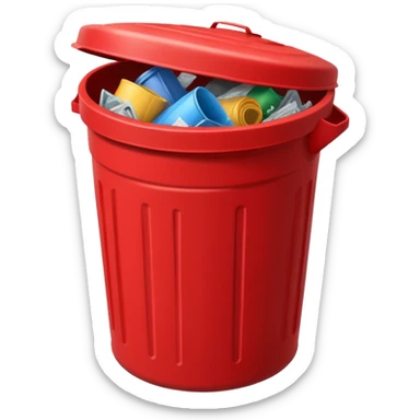 Red trash can with opened lid sticker