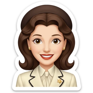 Maxene Andrews from The Andrews Sisters with long dark brown hair, ivory outfit sticker