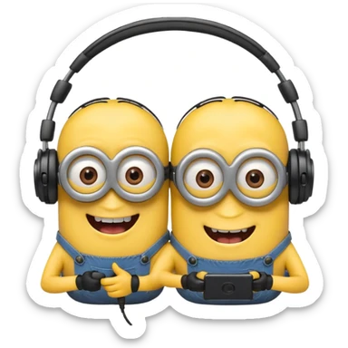 minions with headphones smiling teeth showing sticker