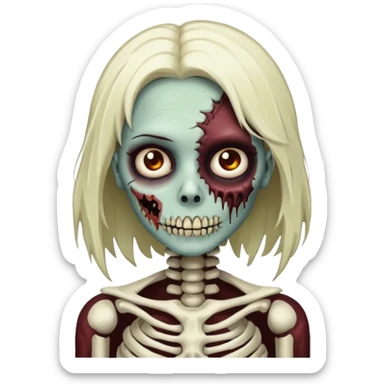 Undead zombie girl with half skeleton face sticker
