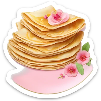 Crepes stacked on a light pink porcelain plate with floral print  sticker