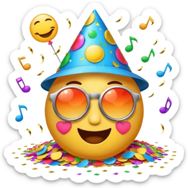 alarm clock, sunset MORE SUNSET PARTY. Don't put a person there. Default emoji face. Add sunglassess and party thingy and confetti sticker