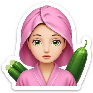 🧖‍♀️this with cucumber eyeys at a spa and a pink robe sticker