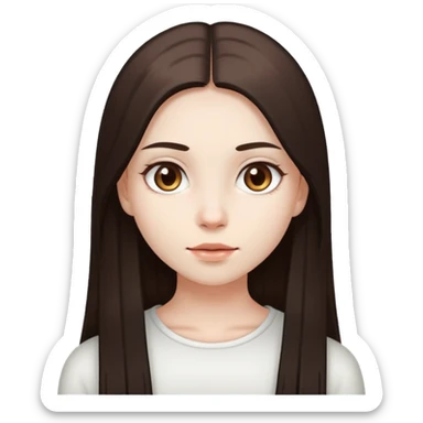 Girl with white skin, long dark brown straight hair and light brown eyes sticker