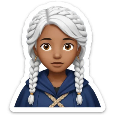 braid white hair, brown skin girl, navy cloak sticker