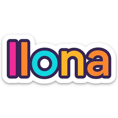 Ilona name in colorful gradient modern font with dark outline, transparent background, in the style of sample images sticker