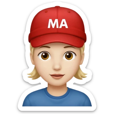 Red cap on a person that says M.A.G.A. on the hat sticker