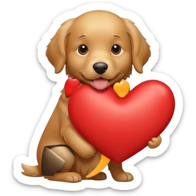 A dog holding a large heart (modeled after a Golden Retriever) sticker
