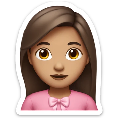 cute girl with dark long straight brown hair with pink bow in hair on the side with brown skin color  sticker